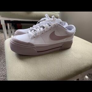 Nike White and Pink Platform Sneakers with Leather Finish